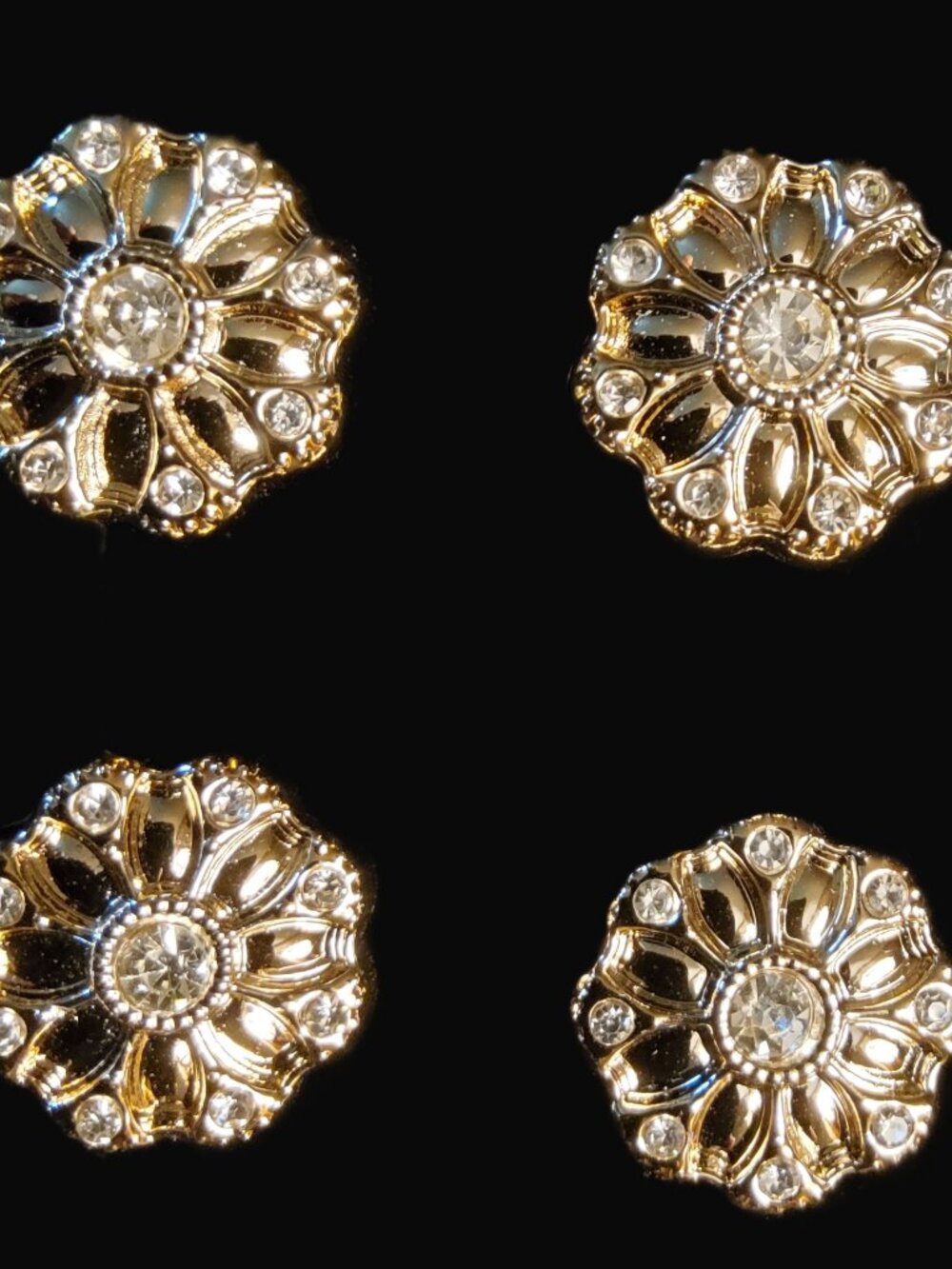 MAGNETIC NUMBER PINS "POSY" Floral Goldtone & Stones set of 4 NEW in box